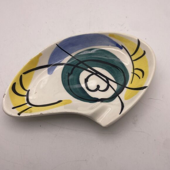 Pair MCM Ceramic Atomic Boomerang Ashtrays Trinket Trays Hand Painted Numbered - Picture 2 of 10